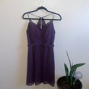 David’s bridal plum short dress size 10 worn once.  bra built in by alterations